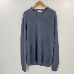 Calvin Klein Men's XL Breathable Linen Sweater Blue Sheer Mesh Knit Resort Wear
